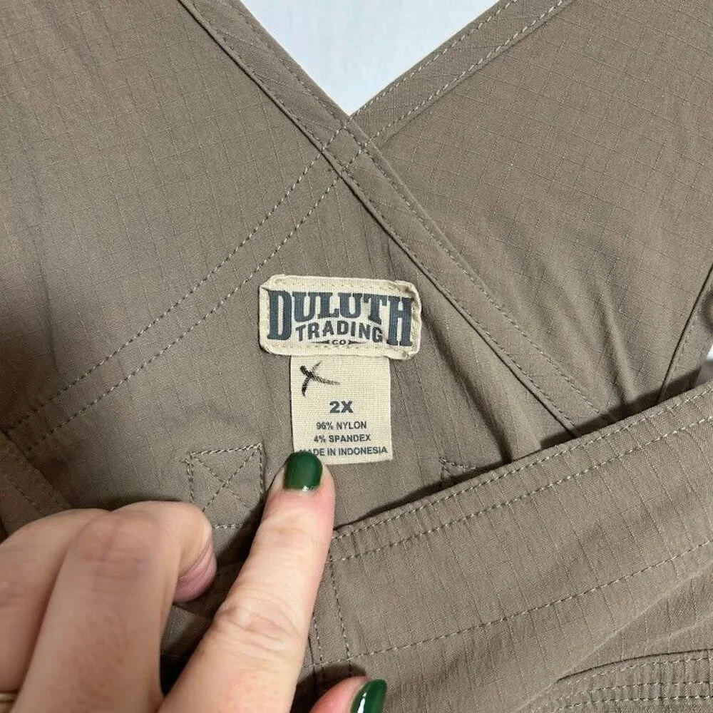 Duluth Trading Co Womens Heirloom Gardening Short Overalls 2X Khaki Tan Utility - Picture 8 of 8